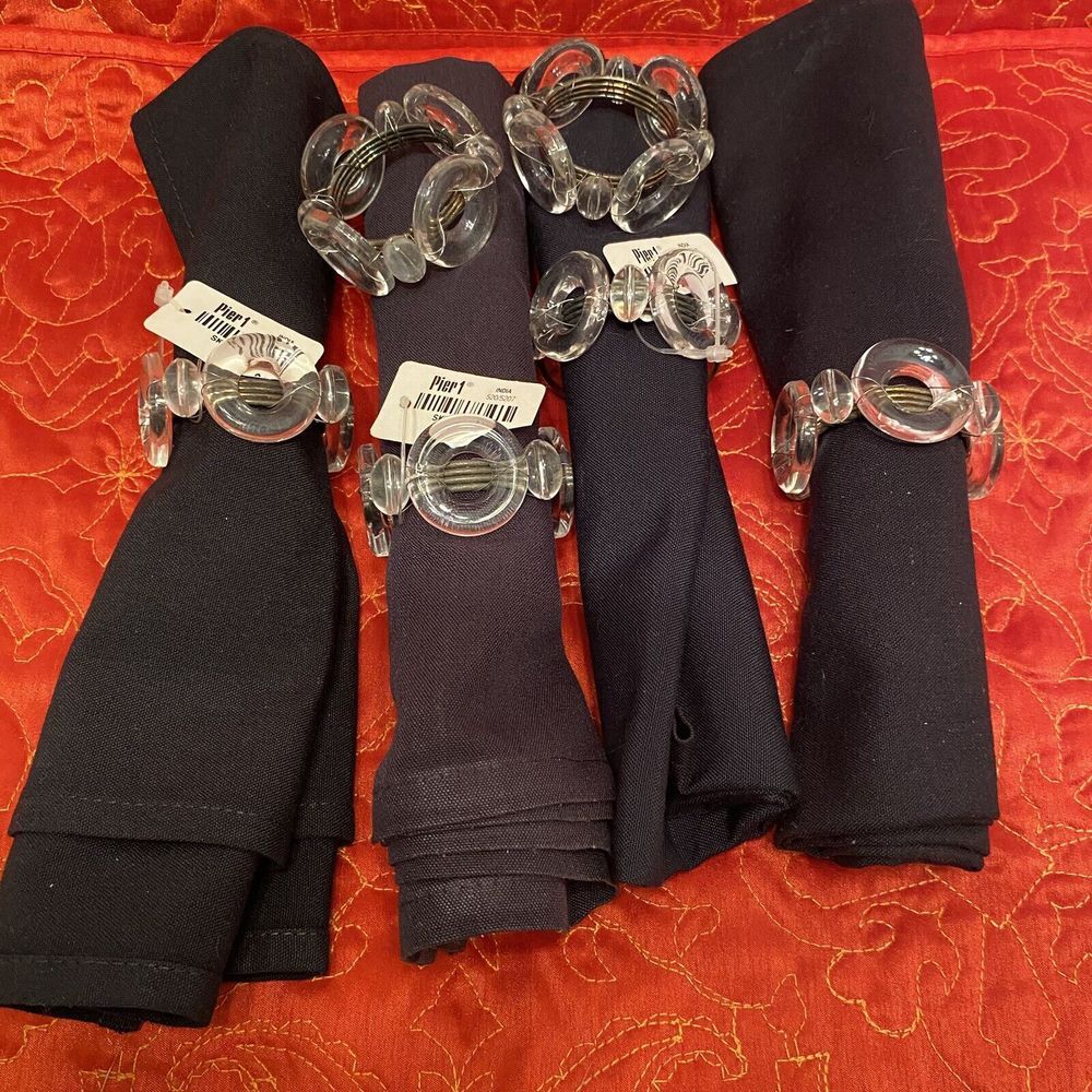 VINTAGE PIER 1 Napkin Rings Clear Acrylic Circles And Bronze Metal Wire Set Of 6